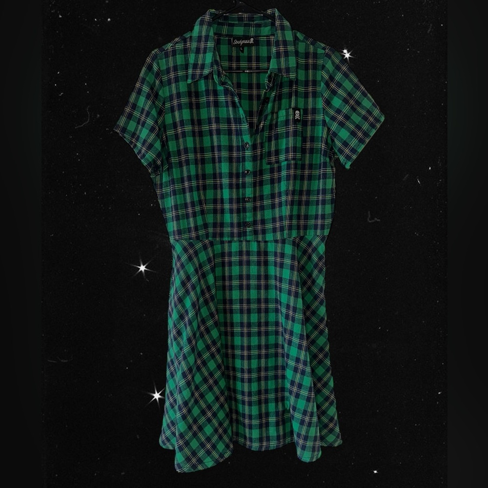 SOURPUSS Green Plaid Button Down Dress